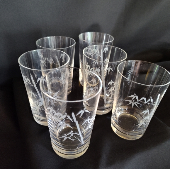 Noritake Sasaki Etched Crystal Bamboo Juice Glasses, Japan, Set Of Six - Picture 1 of 5